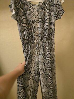 bebe Black and White Snake Print One-Piece